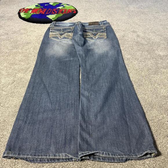 NAVY Y2K XTREME COUTURE ACID WASHED BAGGY JEANS WITH CRAZY BACK POCKETS😮‍💨 - Picture 2 of 7